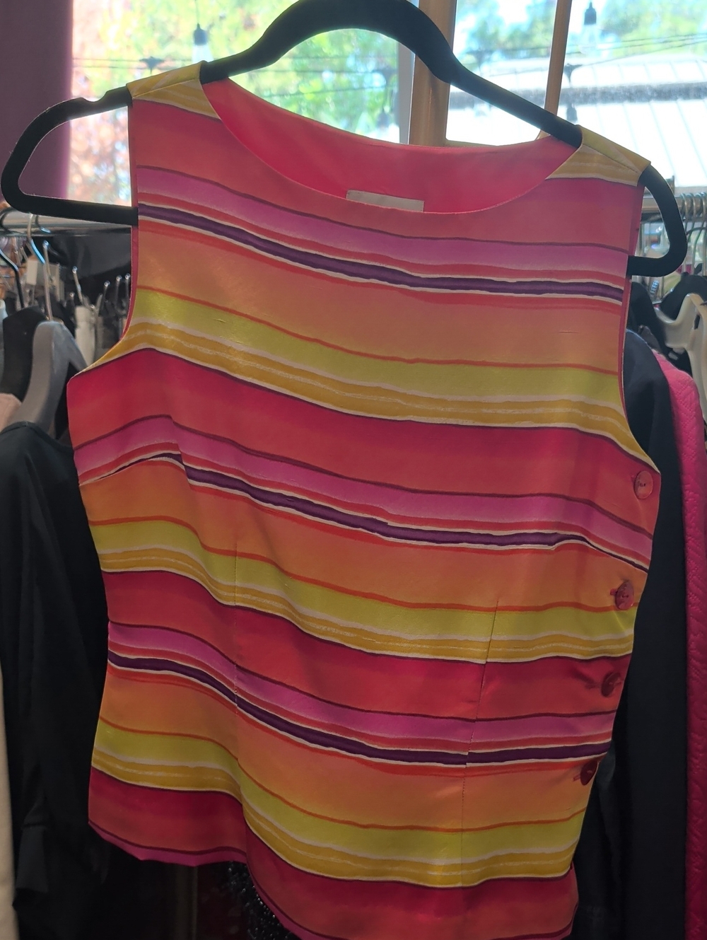 Striped Sleeveless Tank Top in Pink, Yellow & Orange